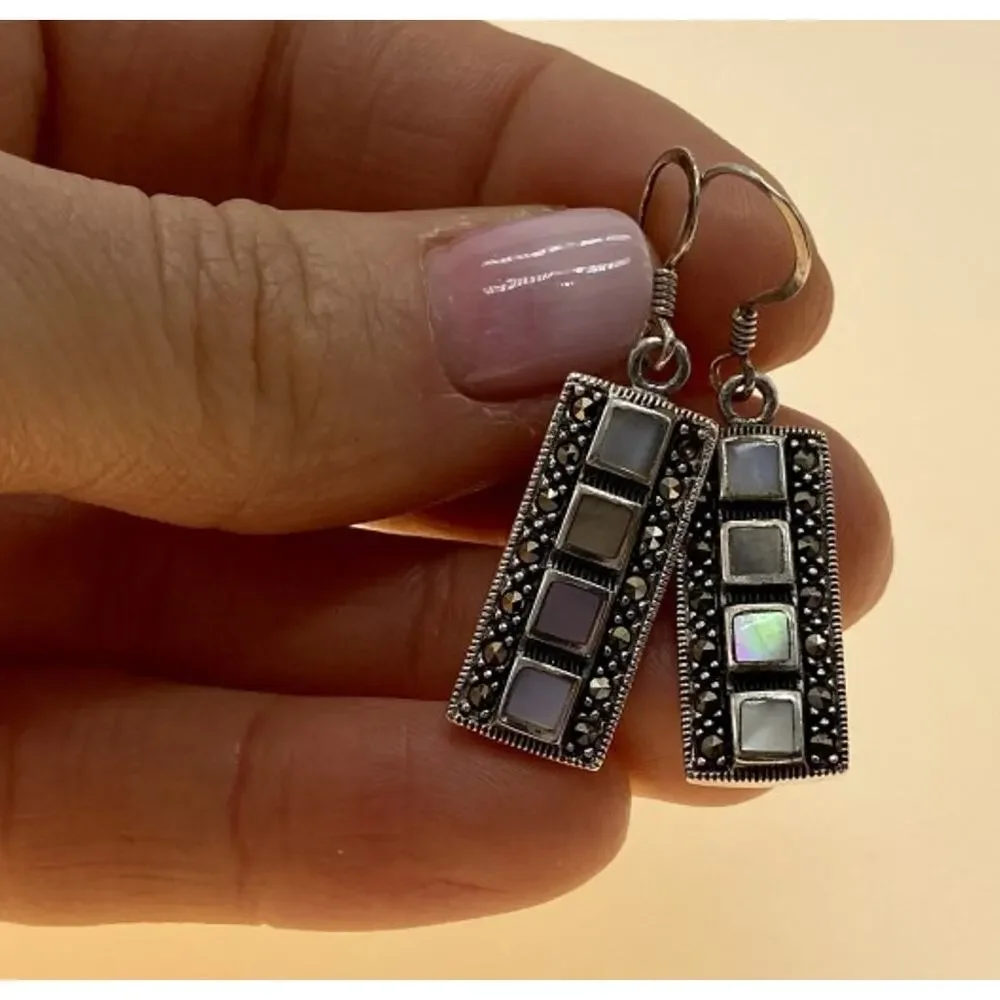 925 Sterling Silver Mother OF Pearl & Marcasites Earrings
